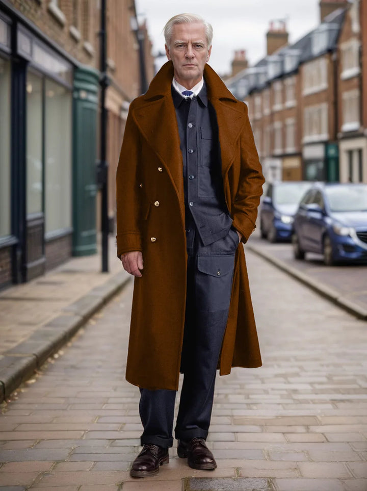 Athony | Men's Tailored Trench Overcoat - Color:Brown;Size:XS
