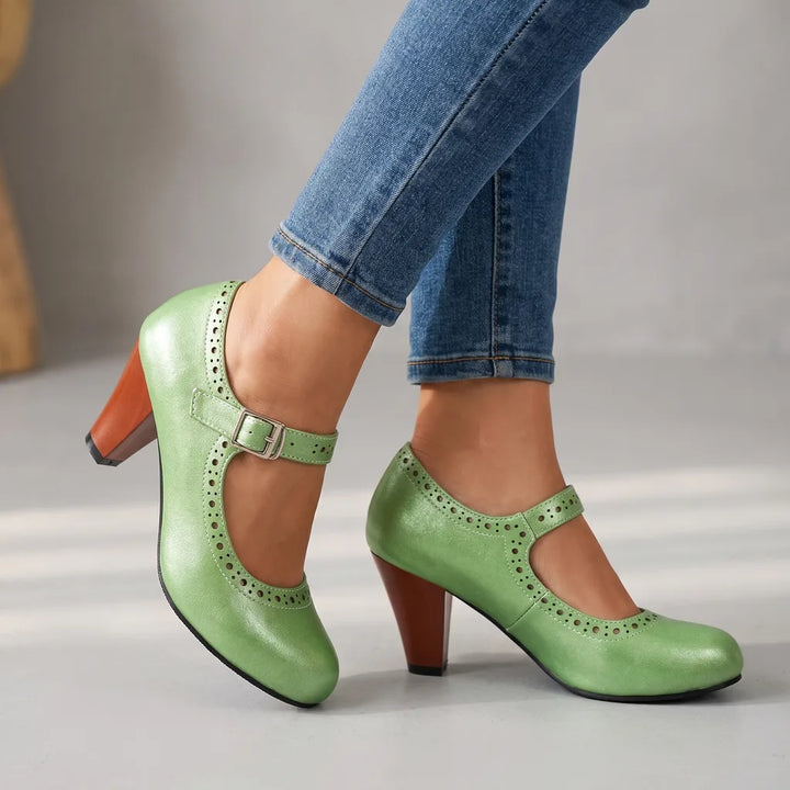 Aubrey | Womens Mary Jane Heel Shoes - Color:Green;Size:35
