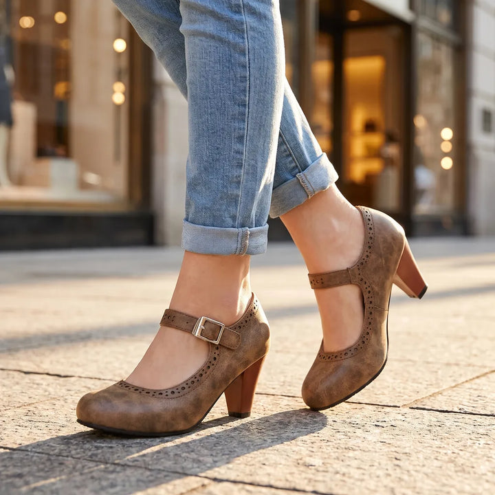 Women's Brown Austin Block Heel Mary Janes