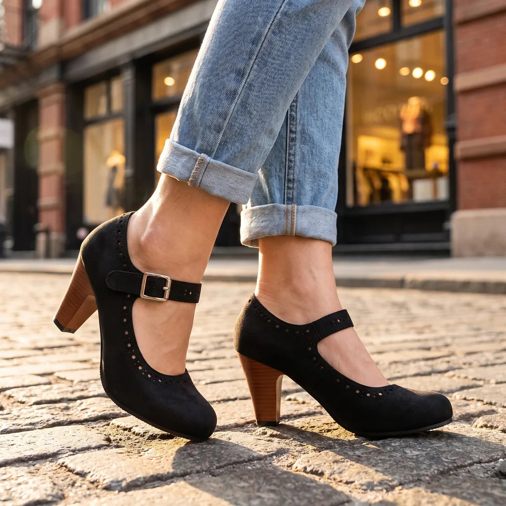 Women's Black Austin Block Heel Mary Janes