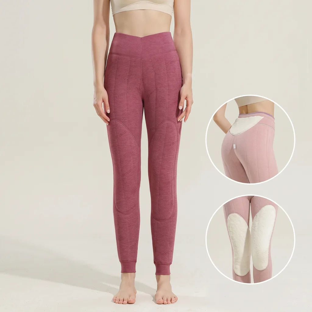 Aubrey | Wool Fleece Lined Leggings - Size:M;Color:Rose Red