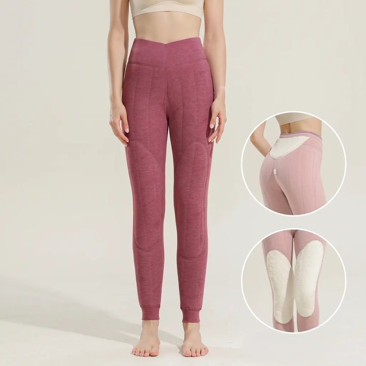 Aubrey | Wool Fleece Lined Leggings - Size:M;Color:Rose Red