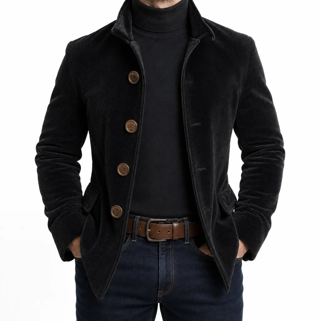 Auden | Elegant Stylish Fall Corduroy Jacket - Color:Black;Size:XS
