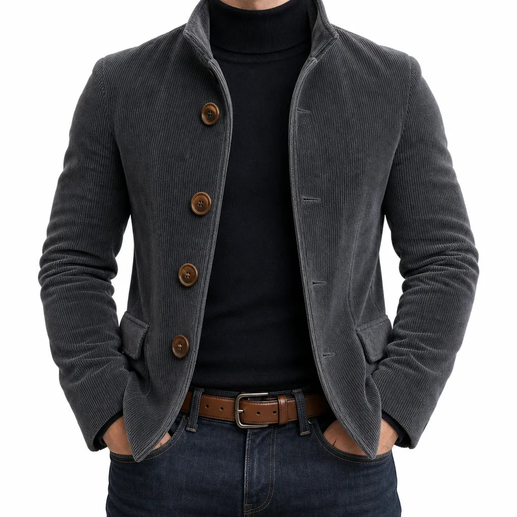 Auden | Elegant Stylish Fall Corduroy Jacket - Color:Gray;Size:XS