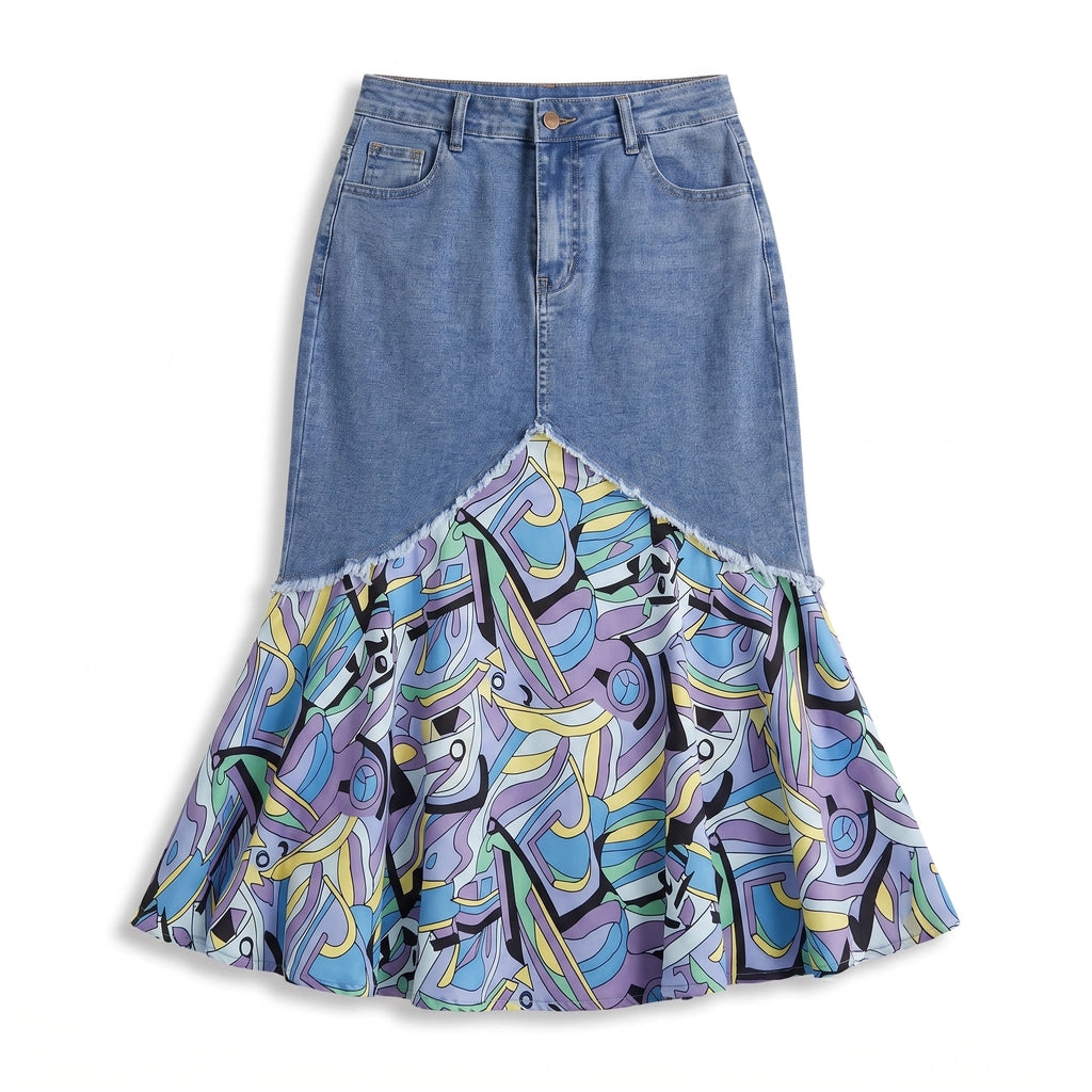 Audrey Denim Mermaid Skirt - Color:Light Blue;Size:XS