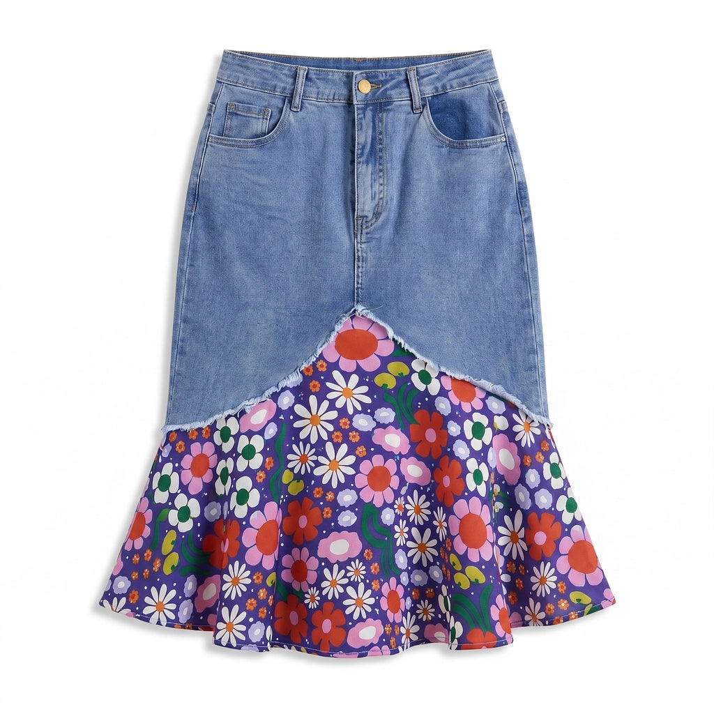 Audrey Denim Mermaid Skirt - Color:Peacock Blue;Size:XS
