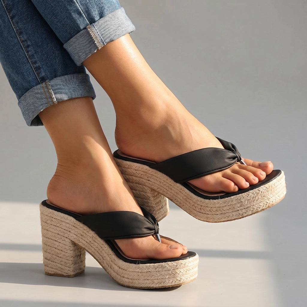 Audrey Rope Platform Sandals - Color:Black;Size:35