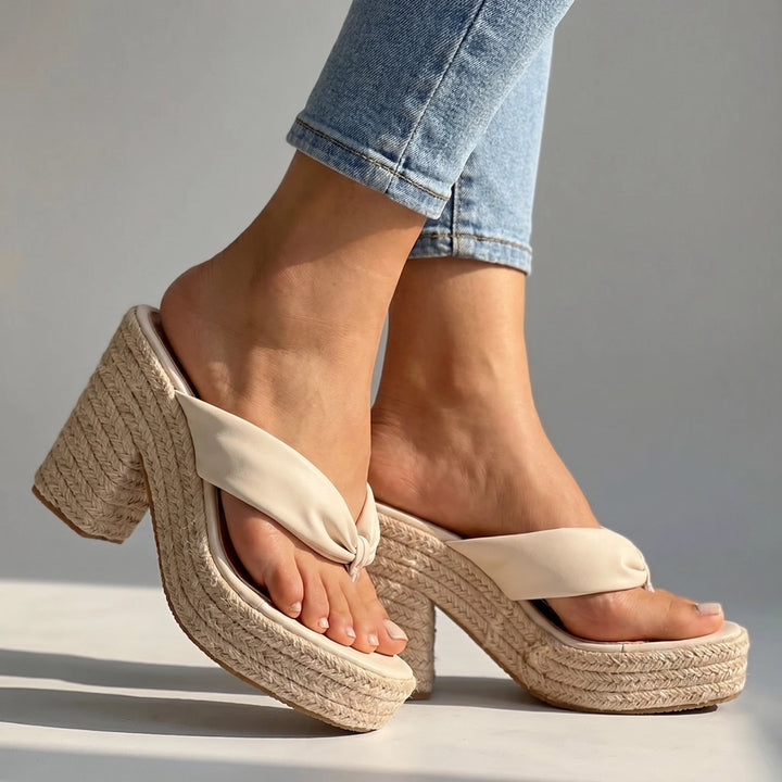 Audrey Rope Platform Sandals - Color:Off-White;Size:35