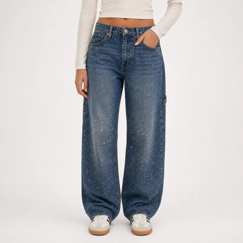 Aurelia | Mom Jeans Baggy Wide Leg Jeans - Color:Dark Blue;Size:XXS
