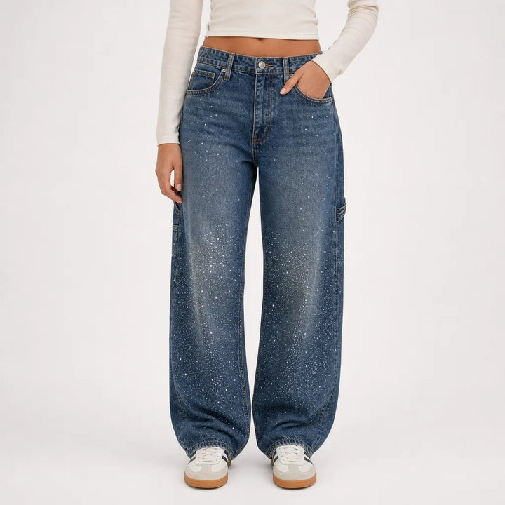 Aurelia | Mom Jeans Baggy Wide Leg Jeans - Color:Dark Blue;Size:XXS