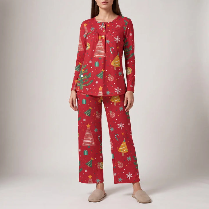 Aurelia | Women's Lounge Pajama Set - Color:Red Christmas Gifts;Size:S