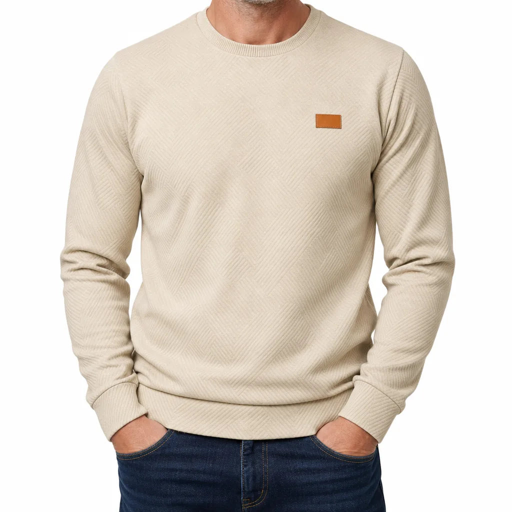 Austin Textured Crewneck Sweater - Color:Beige;Size:XS