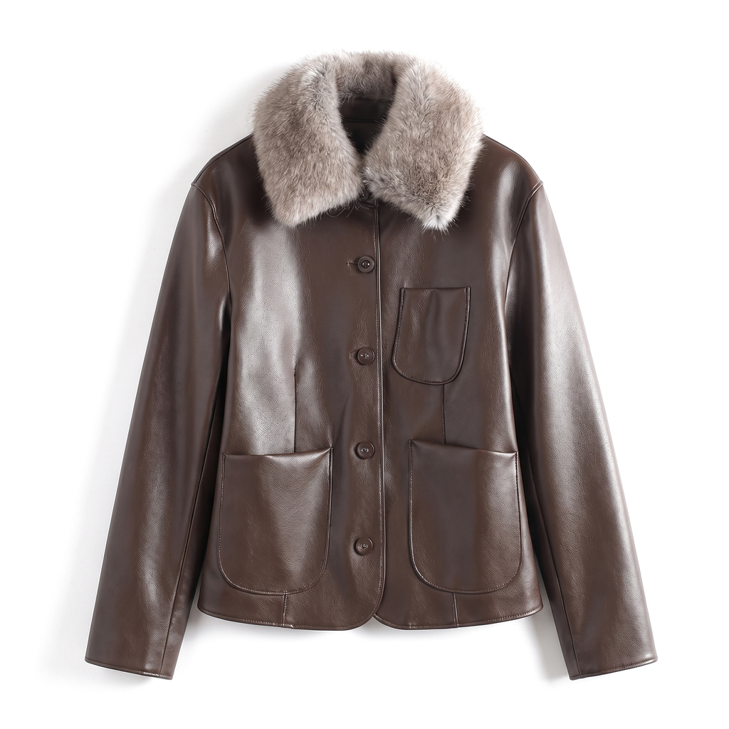 Avery Quinn Collar Jacket - Color:Brown (Padded with Fur Collar);Size:XS