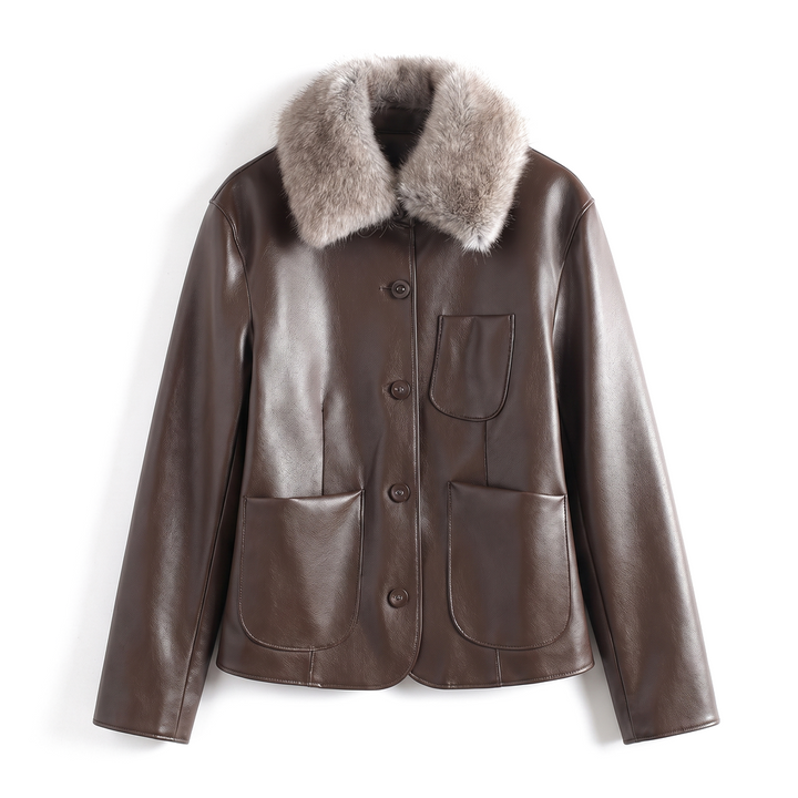 Avery Quinn Collar Jacket - Color:Brown (Padded with Fur Collar);Size:XS