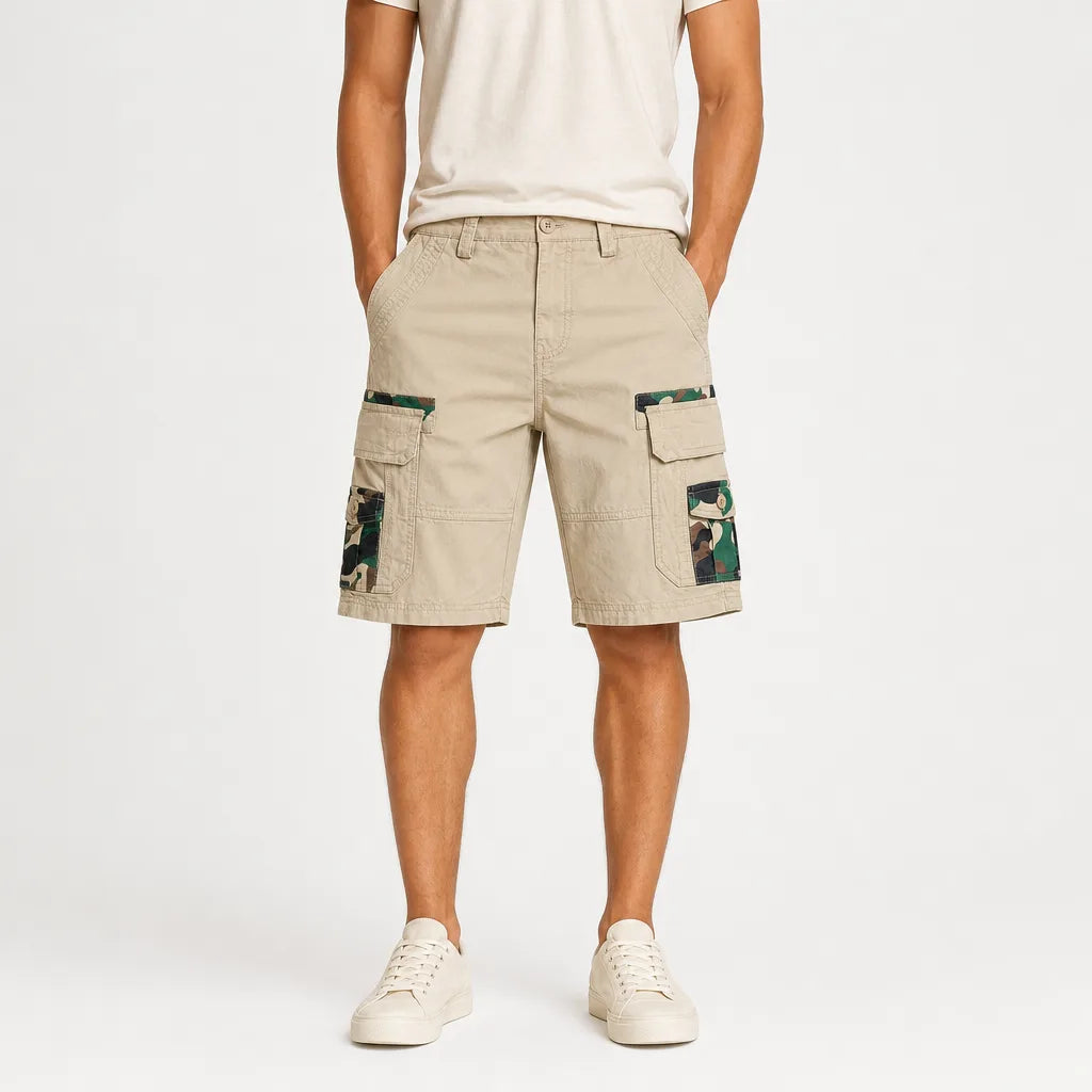 Men's Beige Leighton Cotton Cargo Shorts