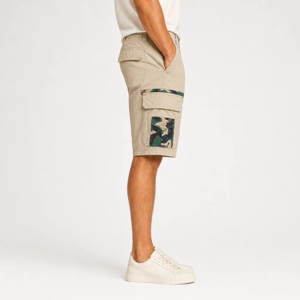 Men's Beige Leighton Cotton Cargo Shorts