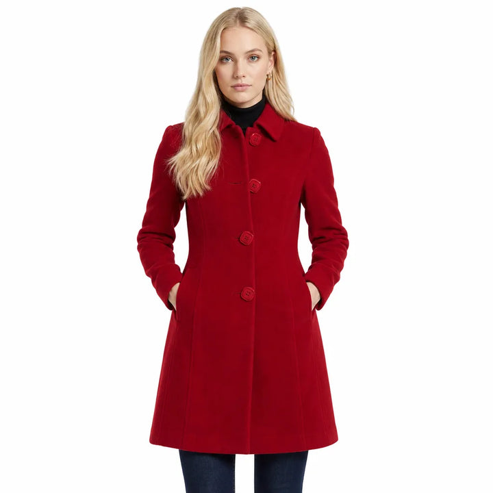 Women's Red Hooper Longline Button Coat