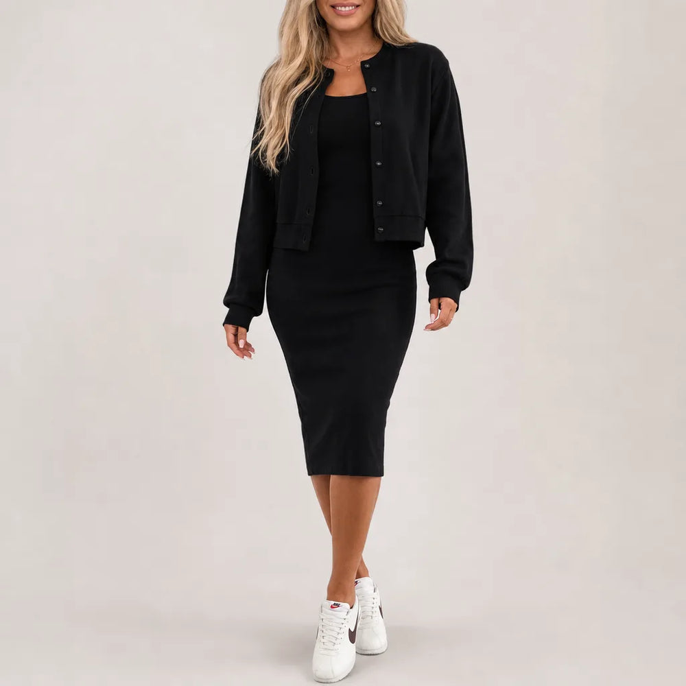 Beatrix | Stylish Cardigan Matching Set - Color:Black;Size:S