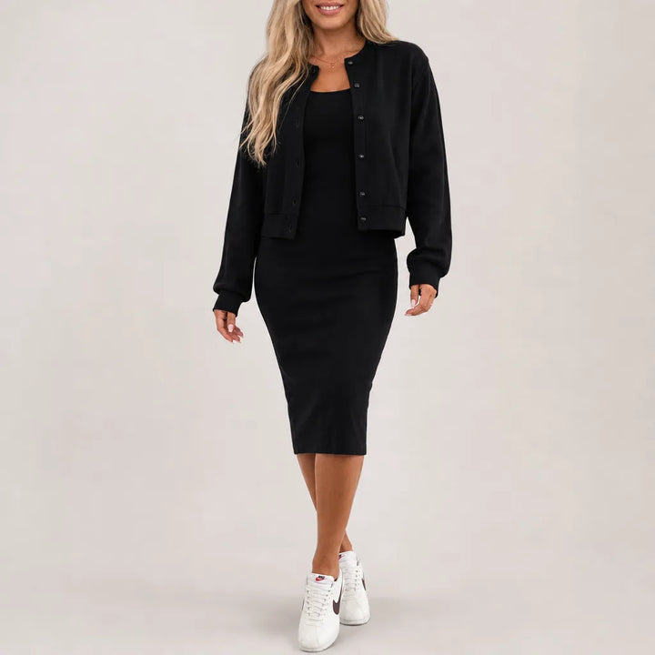 Beatrix | Stylish Cardigan Matching Set - Color:Black;Size:S