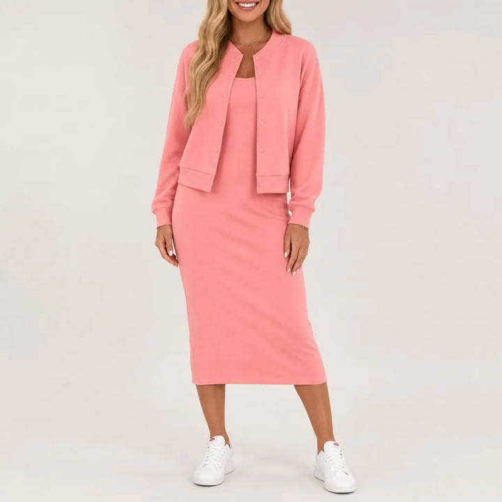 Beatrix | Stylish Cardigan Matching Set - Color:Pink;Size:S