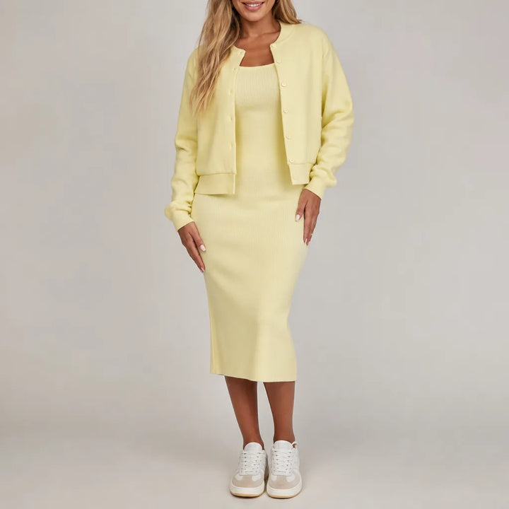Beatrix | Stylish Cardigan Matching Set - Color:Yellow;Size:S