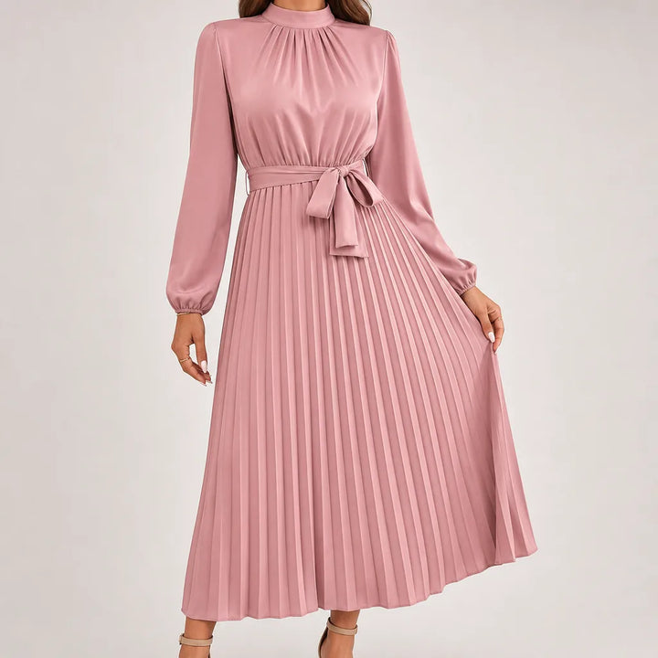 Beatrix | Women's Fall Long Sleeve Wedding Guest Maxi Dress - Color:Pink;Size:S