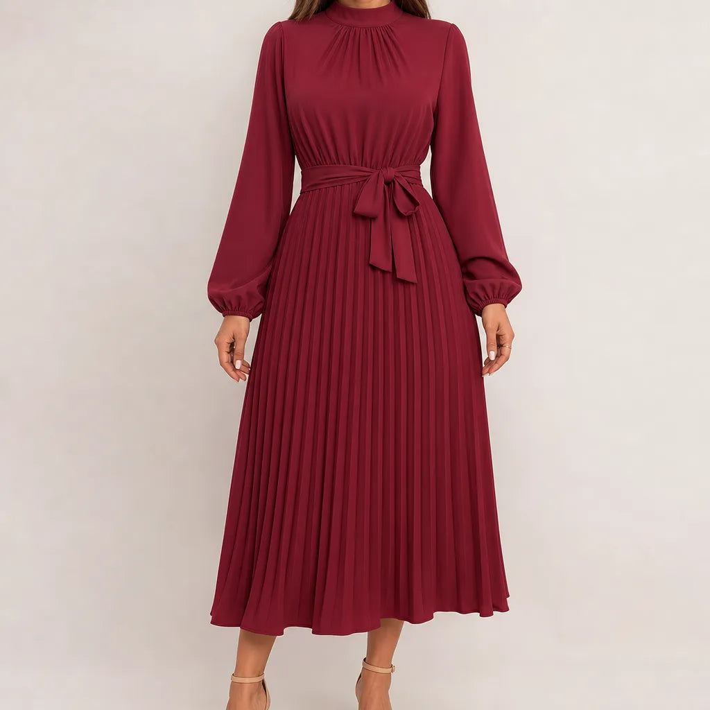 Beatrix | Women's Fall Long Sleeve Wedding Guest Maxi Dress - Color:Red;Size:S