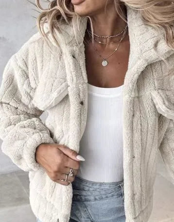 Beatrix | Women's Oversized Teddy Jacket  - Color:Beige;Size:XS