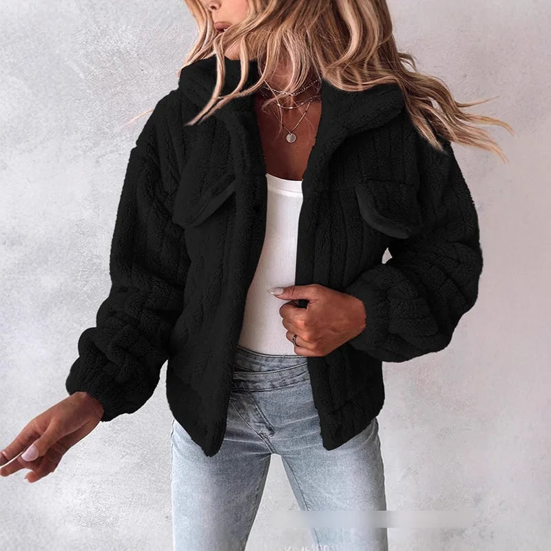 Beatrix | Women's Oversized Teddy Jacket  - Color:Black;Size:XS