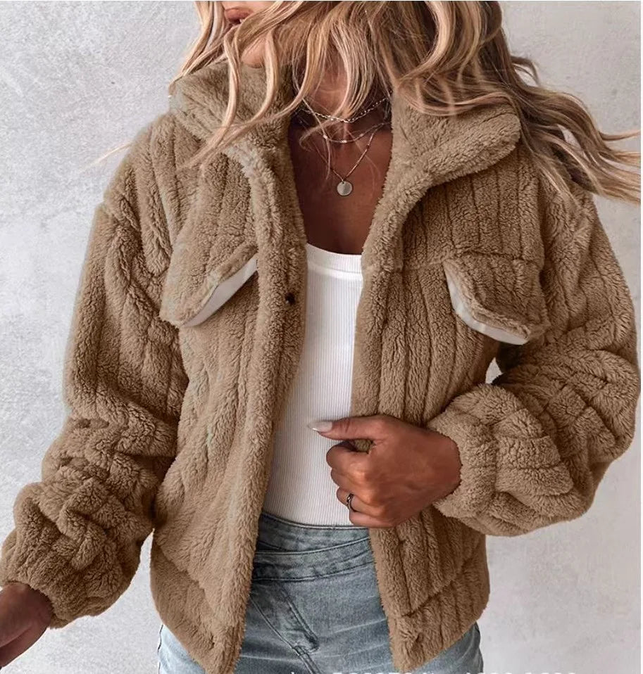 Beatrix | Women's Oversized Teddy Jacket  - Color:Brown;Size:XS