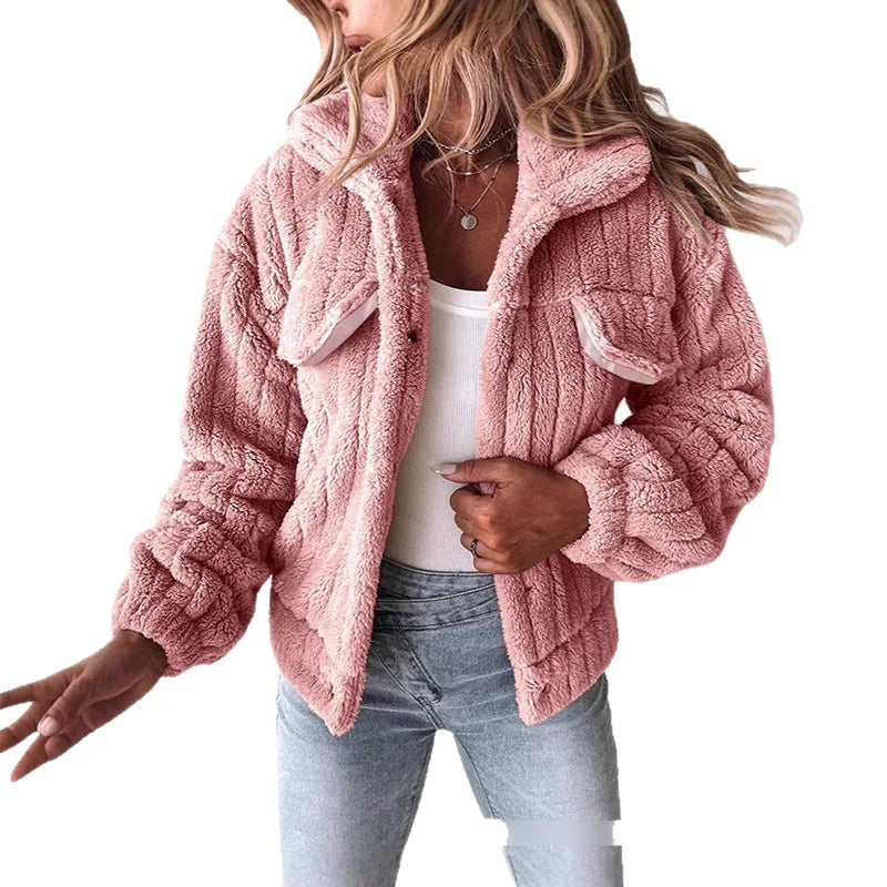 Beatrix | Women's Oversized Teddy Jacket  - Color:Pink;Size:XS
