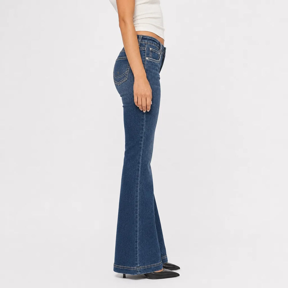 Women's Blue Phelps Low-Rise Cotton Flare Jeans
