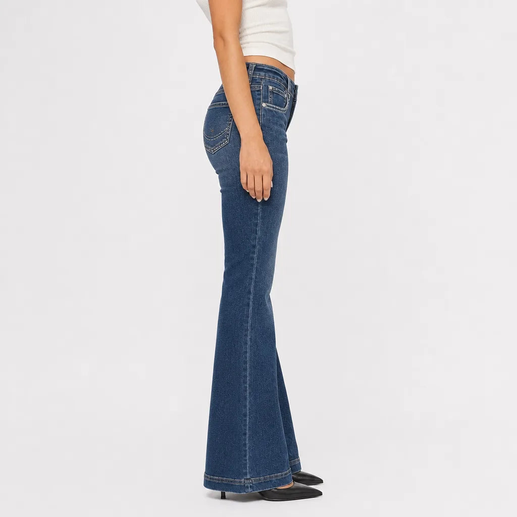 Women's Blue Phelps Low-Rise Cotton Flare Jeans