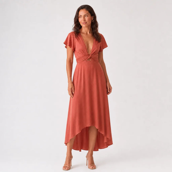 Women's Orange Shiloh V-Neck Asymmetric Dress