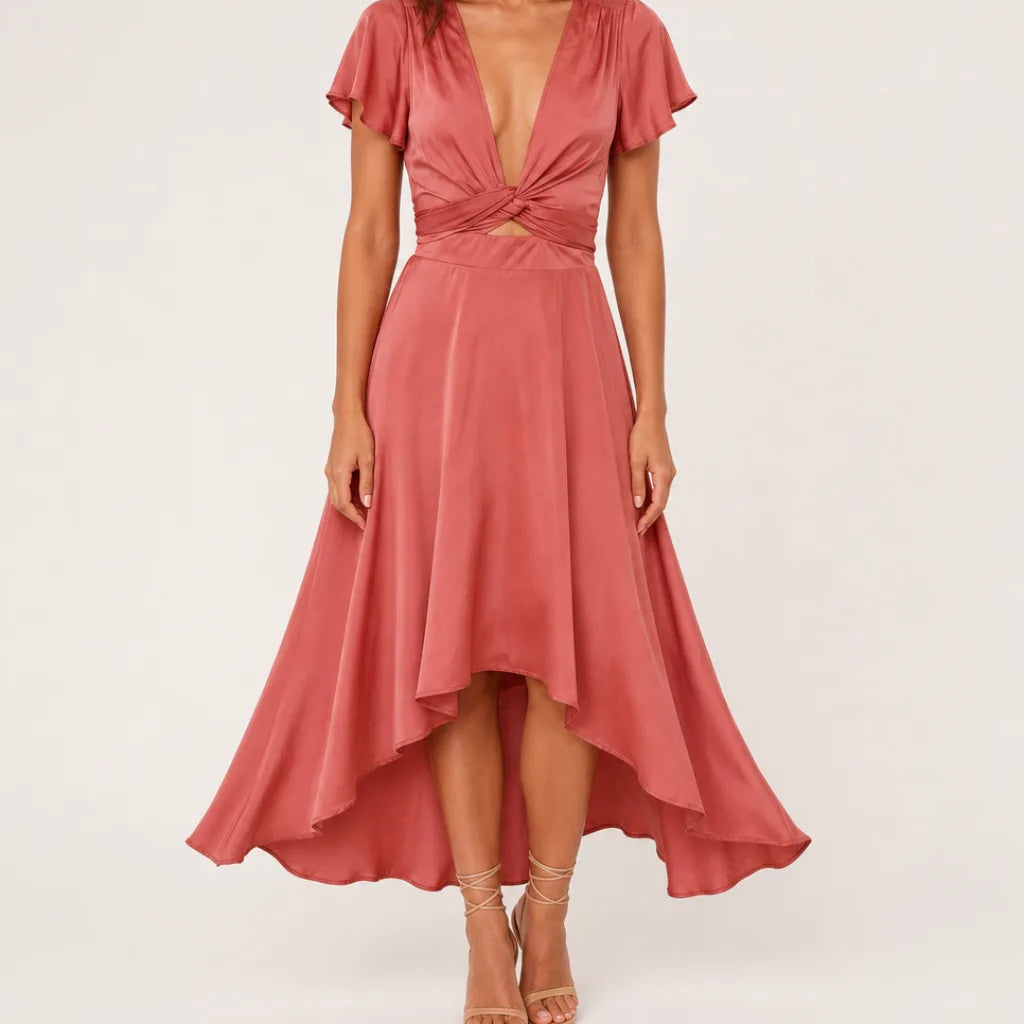Bella | Women's Fall Wedding Guest Dress - Color:Orange;Size:XS