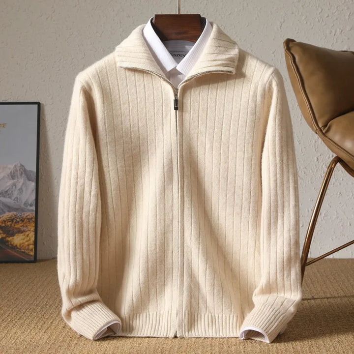 Benjamin | Men's Cashmere Full-Zip Cardigan - Beige