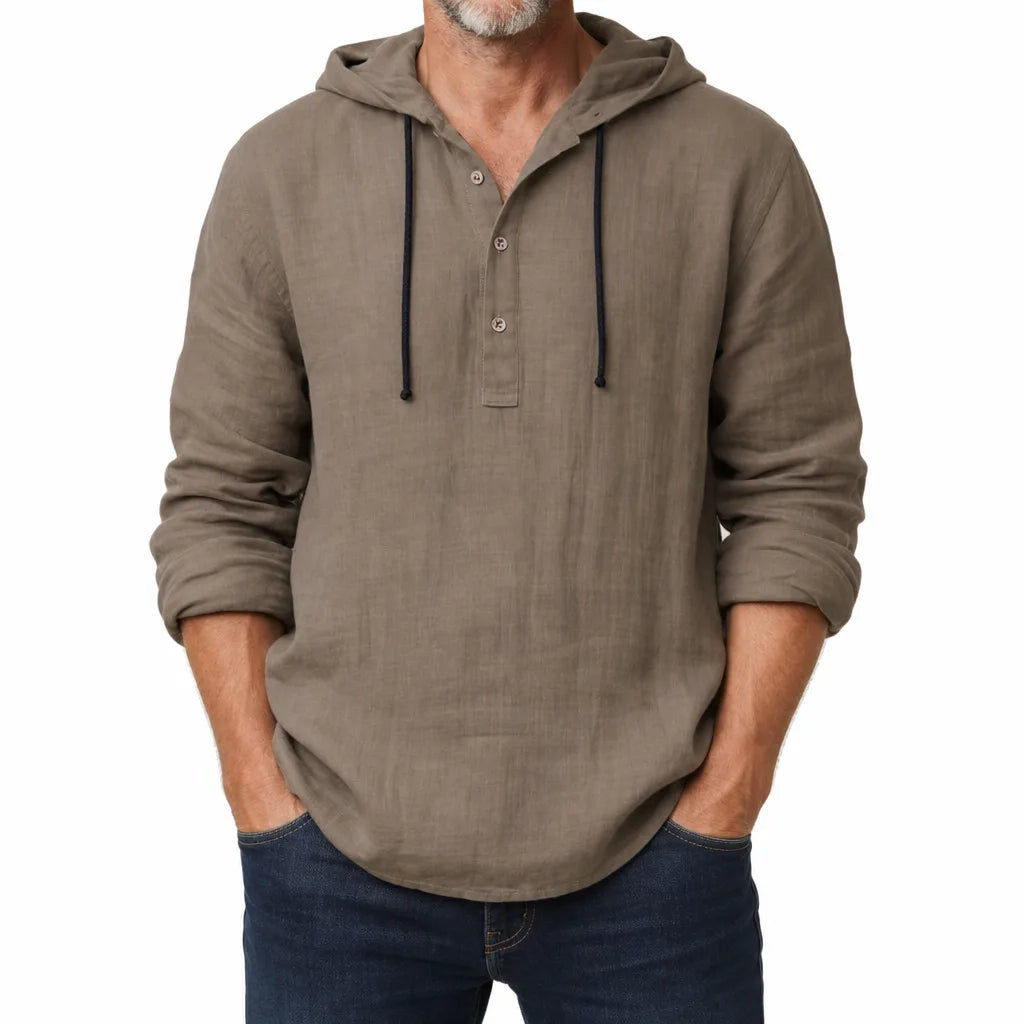 Bentley Hooded Long Sleeve Shirt - Color:Brown;Size:XS