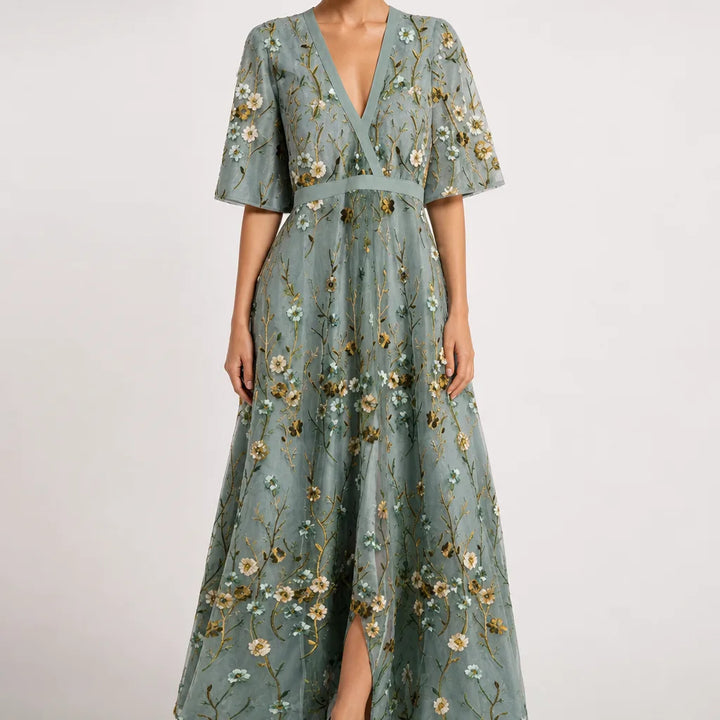 Bianca Floral Wrap Maxi Dress -G - Color:Gray;Size:XS
