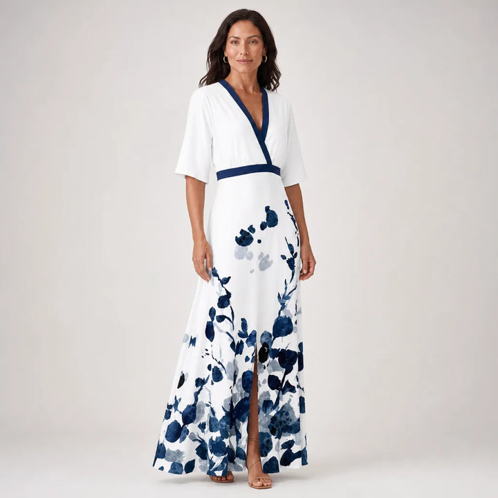 Women's White Simone Printed V Neck Dress