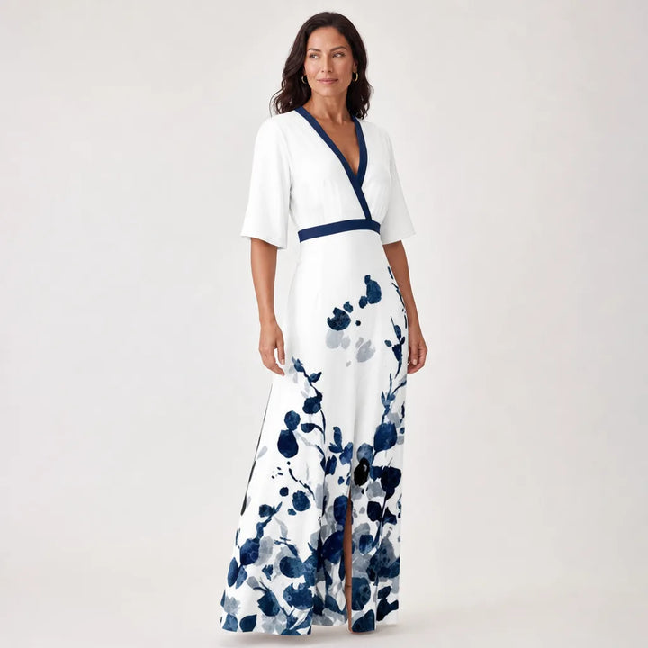 Women's White Simone Printed V Neck Dress