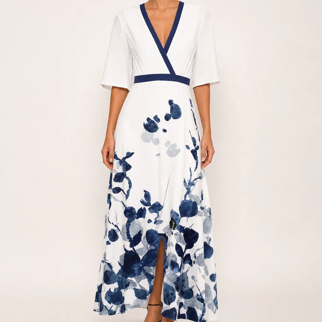 Bianca Floral Wrap Maxi Dress -G - Color:White;Size:XS
