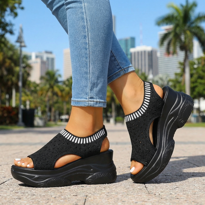 Black Aria Bloom Wedge Sandals 1