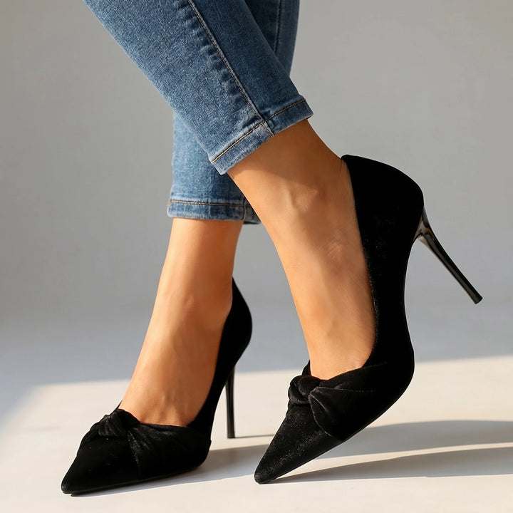Gladys Bow Pointed Stilettos - Color:Black;Size:35
