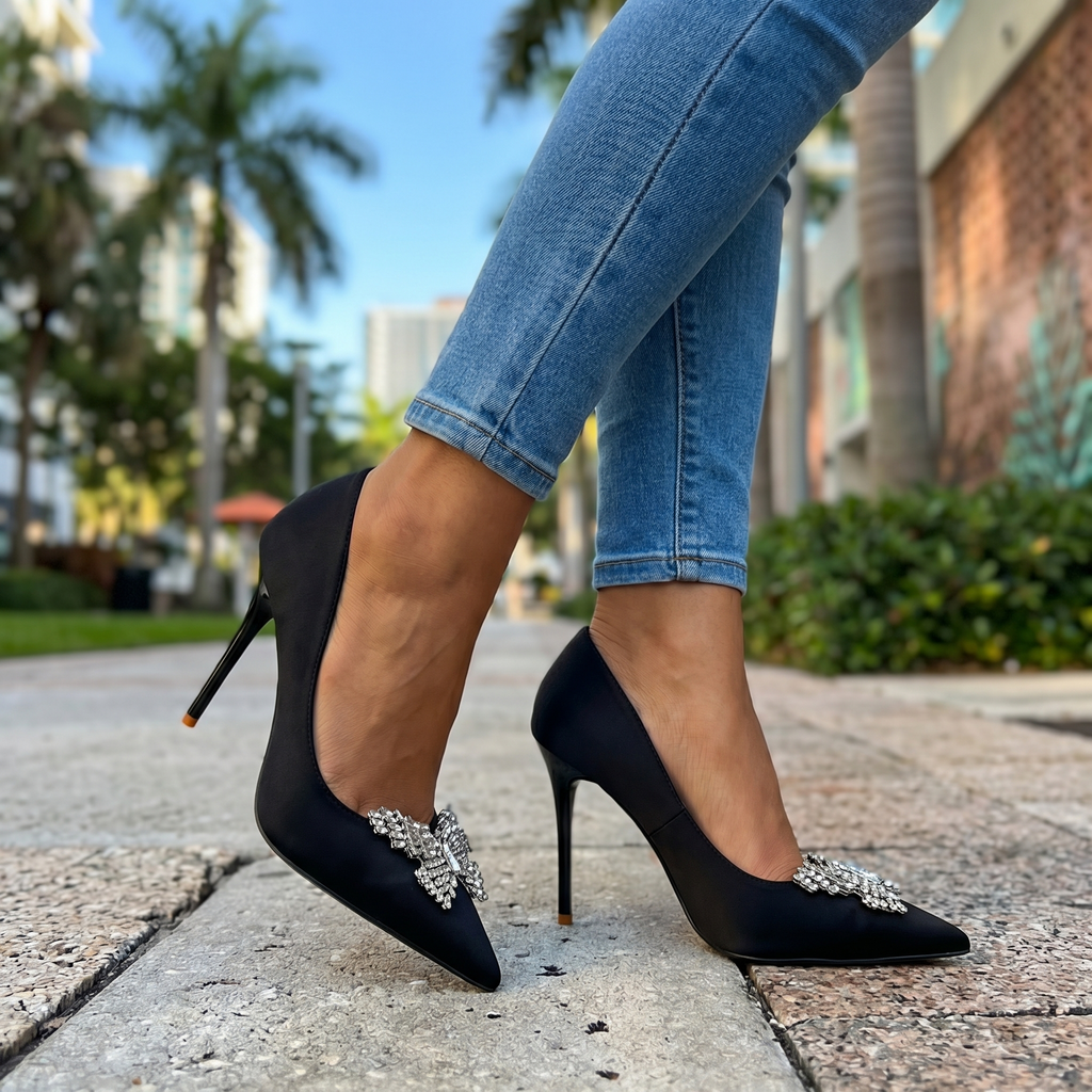 Black Julianna Crystal Bow Pumps 1