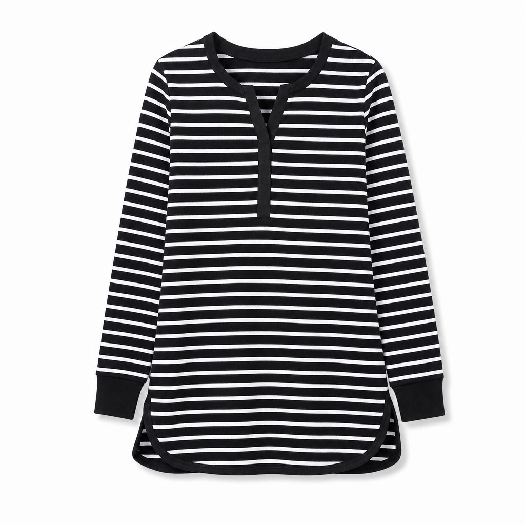 Jacqueline Striped Long-Sleeve Top - Color:Black;Size:S