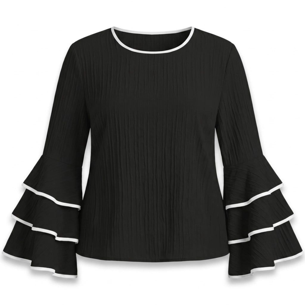 Althea Flared Sleeve Top - Color:Black;Size:XL