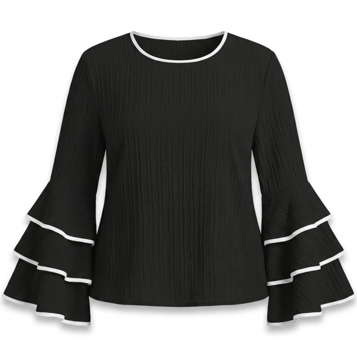 Althea Flared Sleeve Top - Color:Black;Size:XL