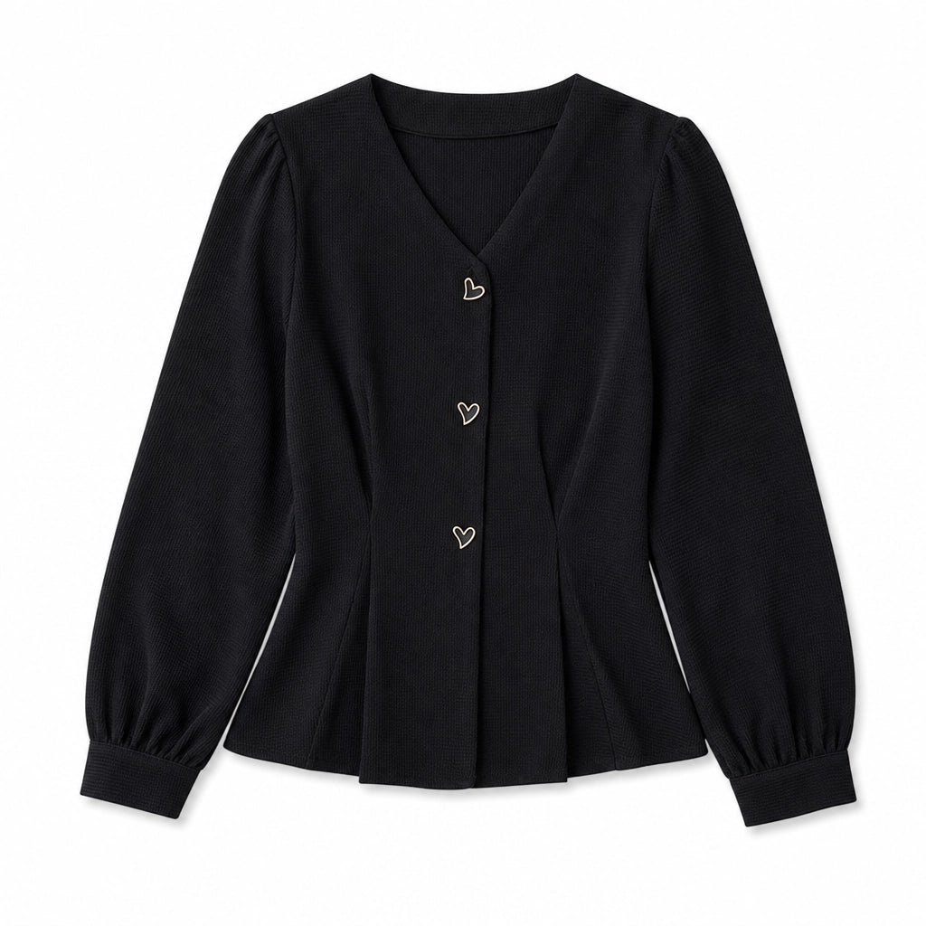 Everly V-Neck Blouse - Color:Black;Size:XS