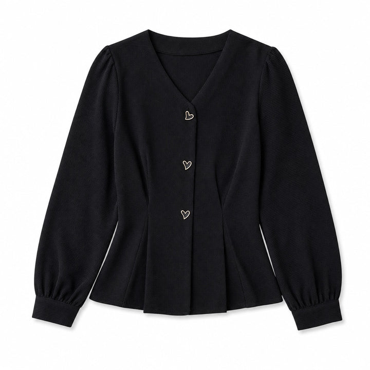 Everly V-Neck Blouse - Color:Black;Size:XS