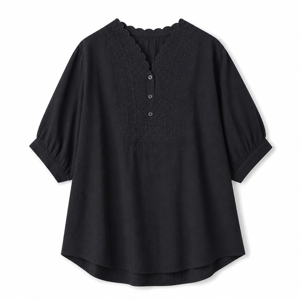 Lea Embroidered Blouse - Color:Black;Size:S
